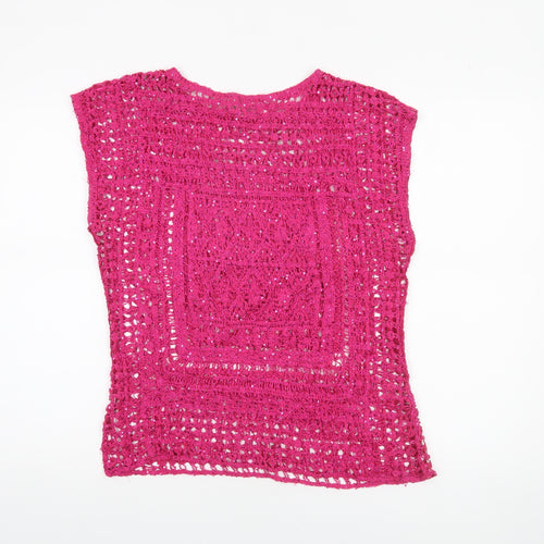 Monsoon Women’s Pink Crochet Sequin Sleeveless Blouse Size 14