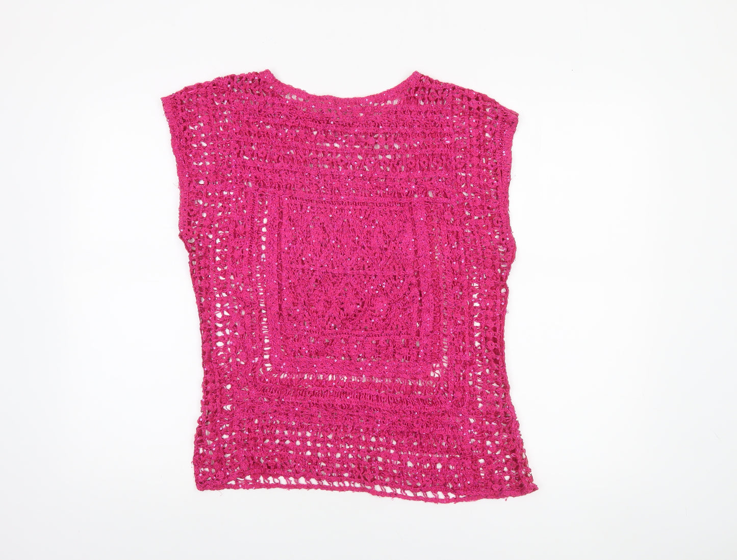 Monsoon Women’s Pink Crochet Sequin Sleeveless Blouse Size 14