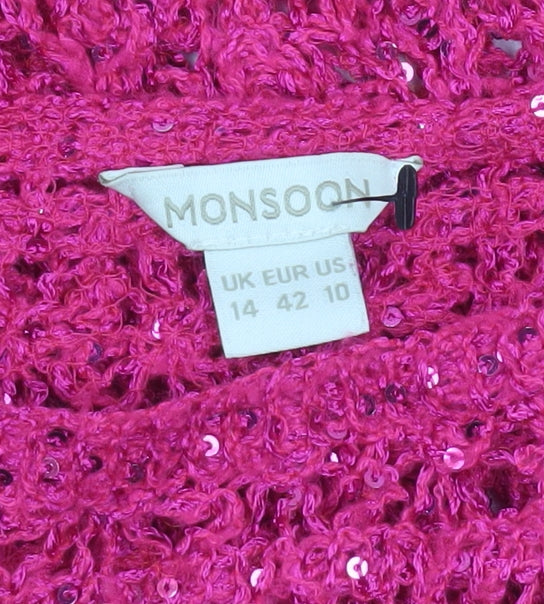 Monsoon Women’s Pink Crochet Sequin Sleeveless Blouse Size 14