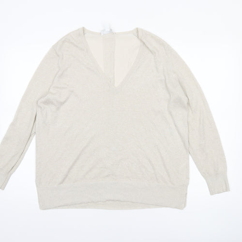 The White Company Women’s Beige V-Neck Knit Jumper Size M