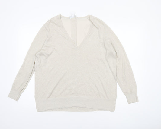 The White Company Women’s Beige V-Neck Knit Jumper Size M