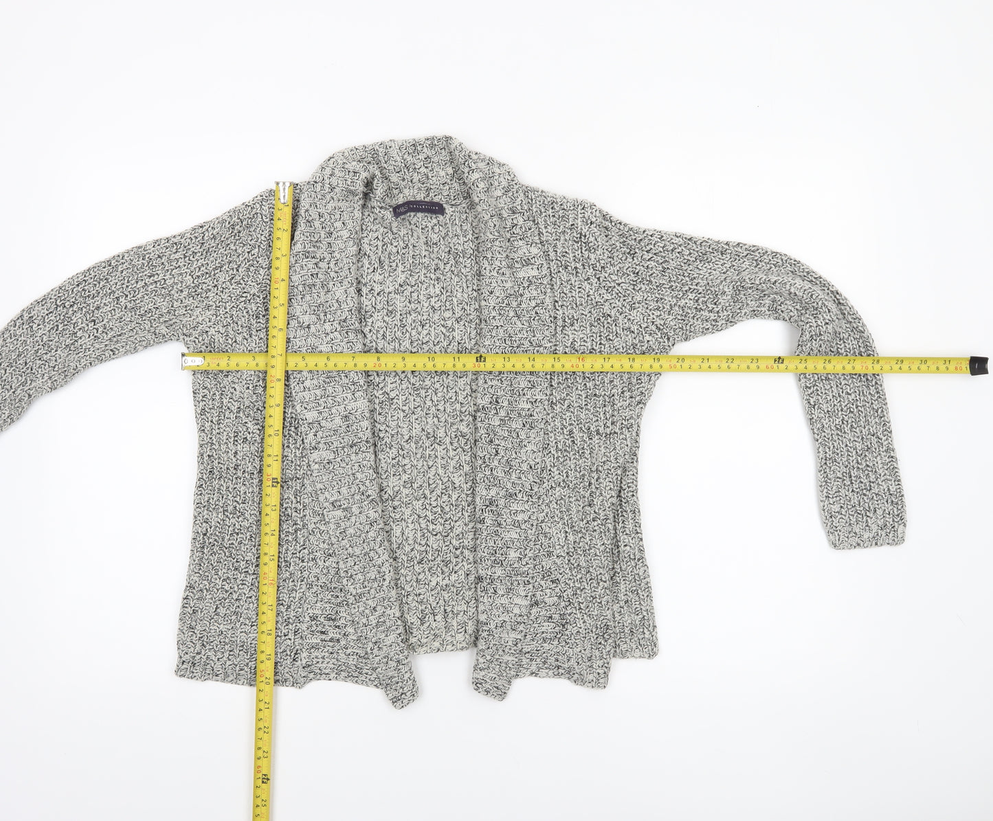 Marks and Spencer Womens Grey Chunky Knit Open Cardigan Size 12