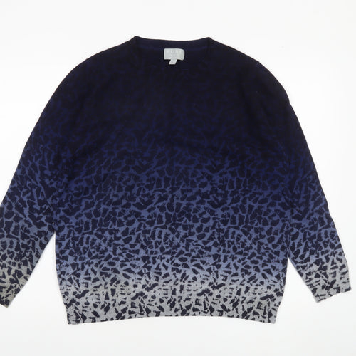 Pure Collection Womens Blue 100% Cashmere Animal Print Jumper UK 18