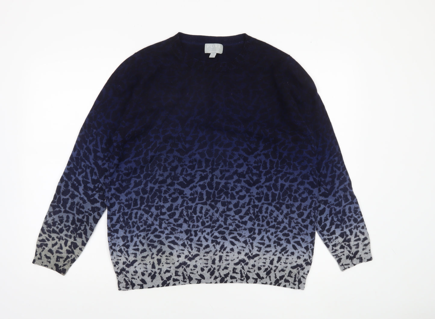Pure Collection Womens Blue 100% Cashmere Animal Print Jumper UK 18