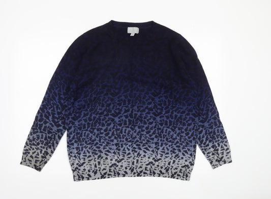 Pure Collection Womens Blue 100% Cashmere Animal Print Jumper UK 18