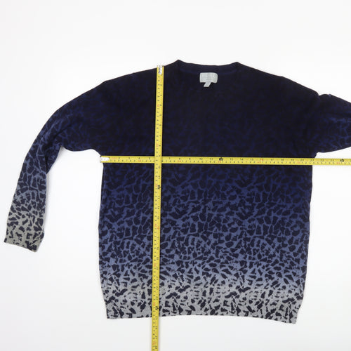 Pure Collection Womens Blue 100% Cashmere Animal Print Jumper UK 18