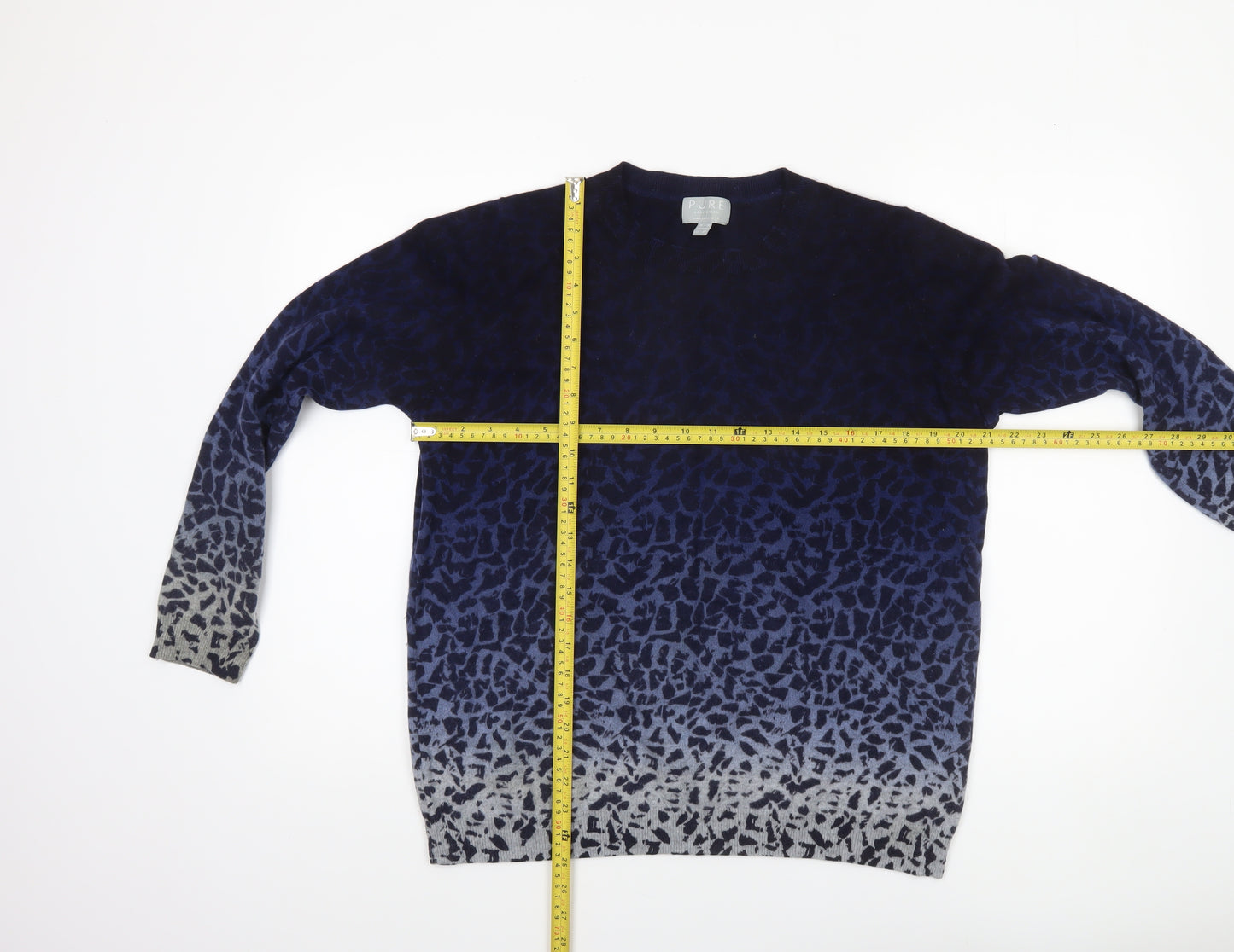 Pure Collection Womens Blue 100% Cashmere Animal Print Jumper UK 18