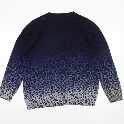 Pure Collection Womens Blue 100% Cashmere Animal Print Jumper UK 18