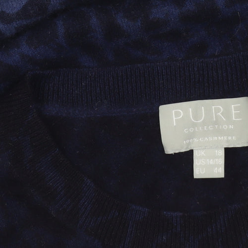 Pure Collection Womens Blue 100% Cashmere Animal Print Jumper UK 18
