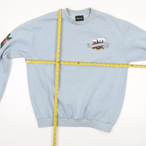 Bershka Men’s Blue Graphic Print Pullover Sweatshirt Size M