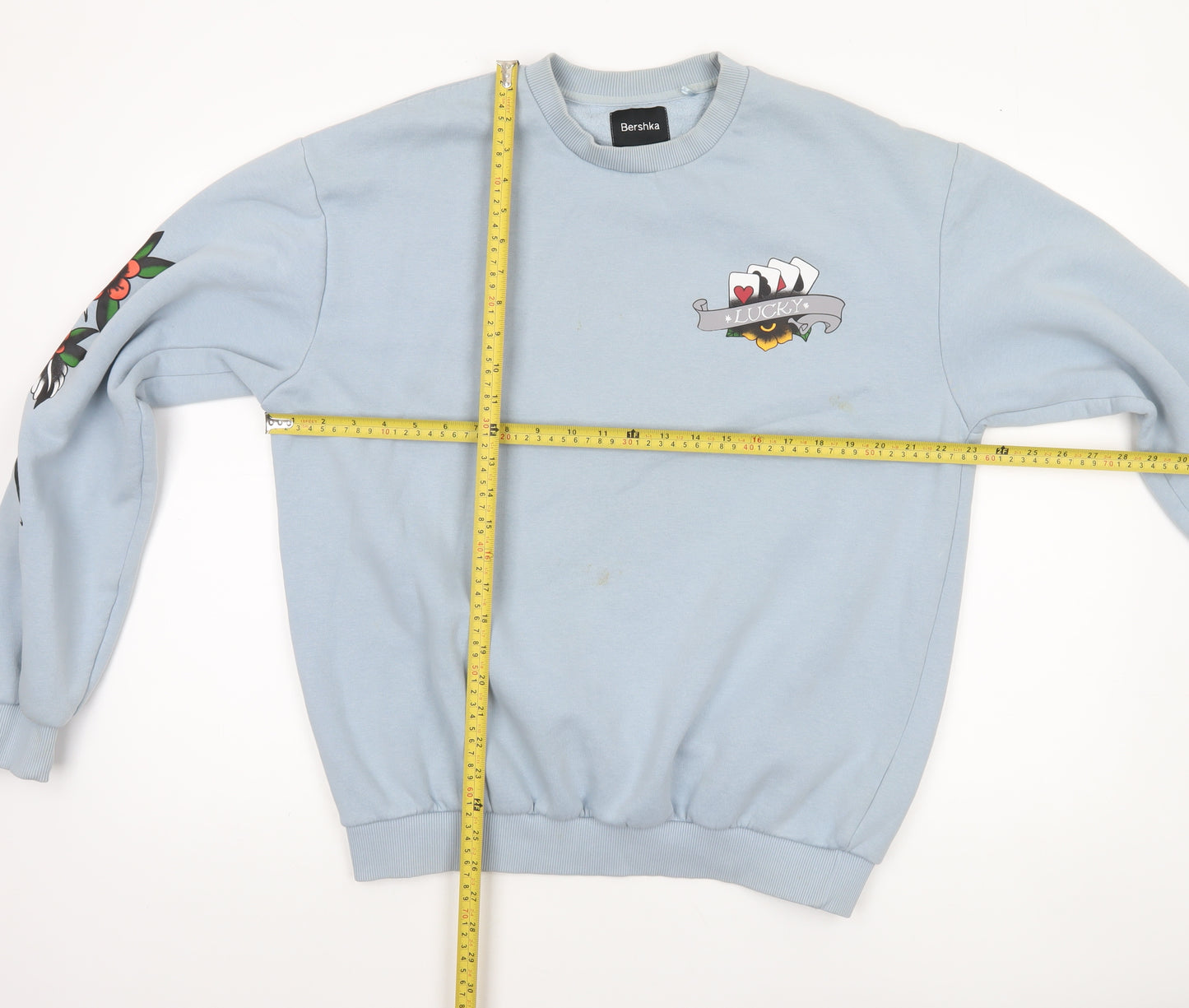 Bershka Men’s Blue Graphic Print Pullover Sweatshirt Size M