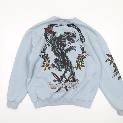 Bershka Men’s Blue Graphic Print Pullover Sweatshirt Size M