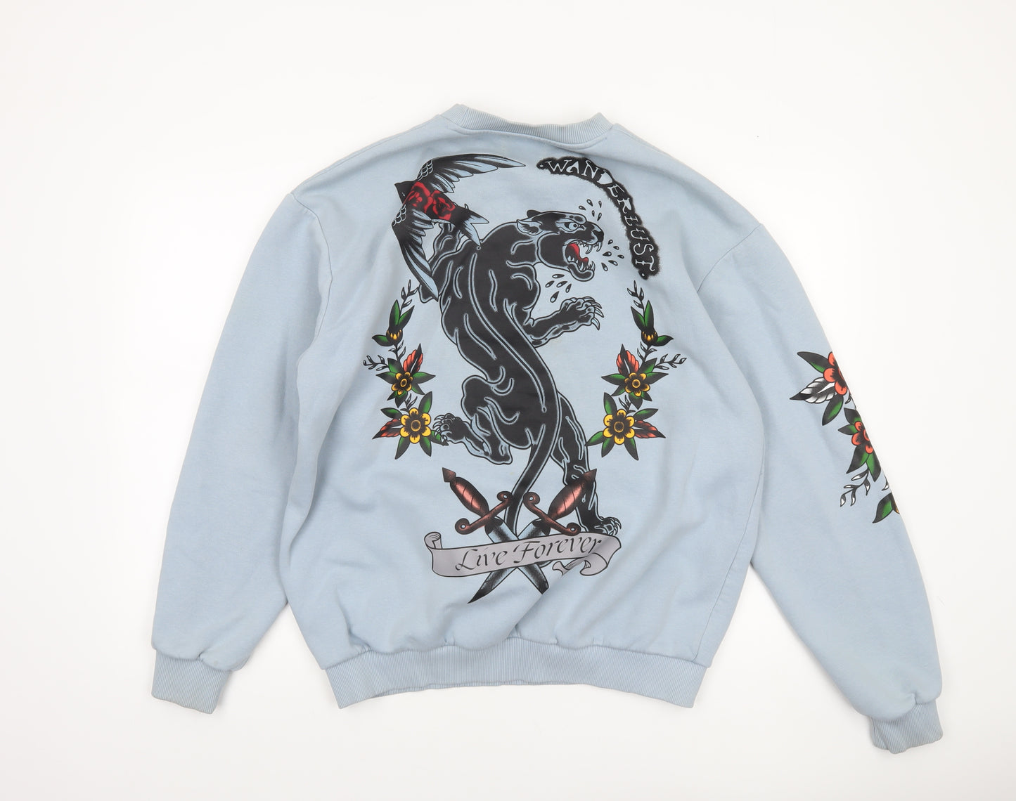 Bershka Men’s Blue Graphic Print Pullover Sweatshirt Size M