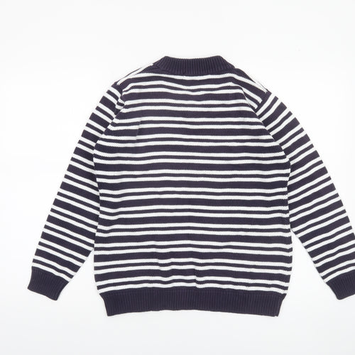 EWM Women's Blue Striped Cotton V-Neck Jumper Size M 14-16