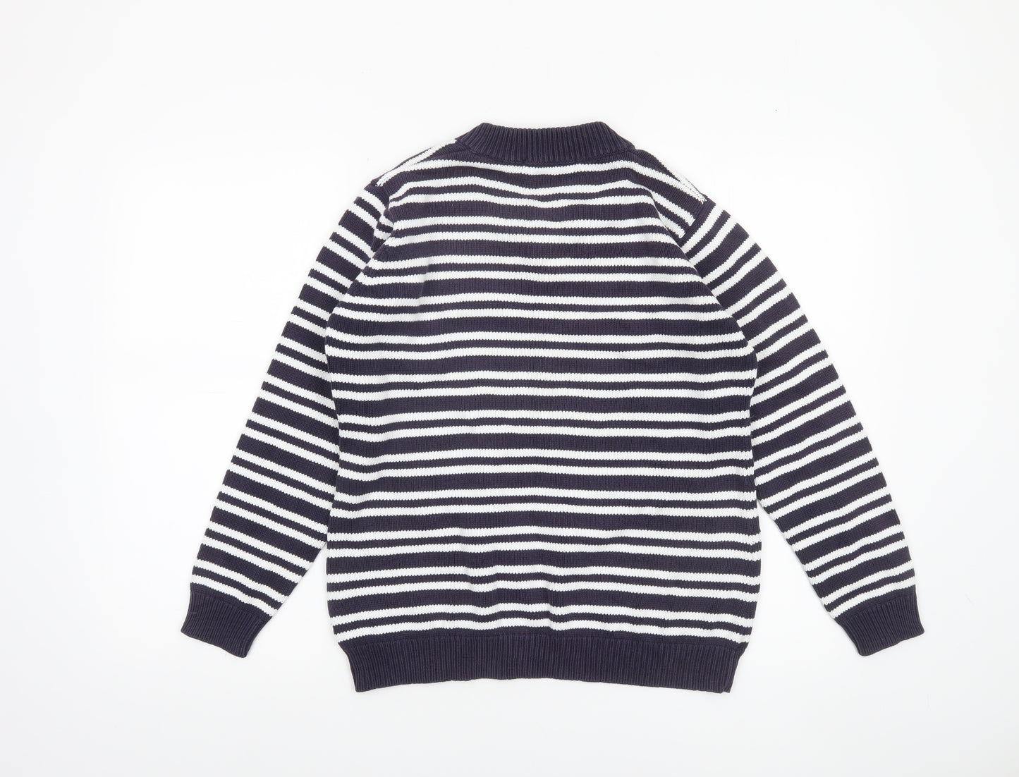 EWM Women's Blue Striped Cotton V-Neck Jumper Size M 14-16