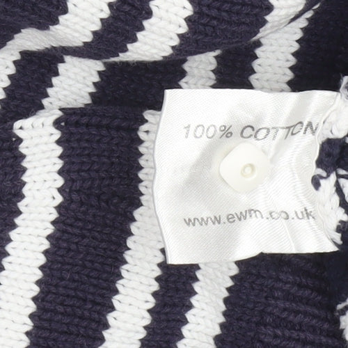 EWM Women's Blue Striped Cotton V-Neck Jumper Size M 14-16