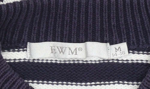 EWM Women's Blue Striped Cotton V-Neck Jumper Size M 14-16