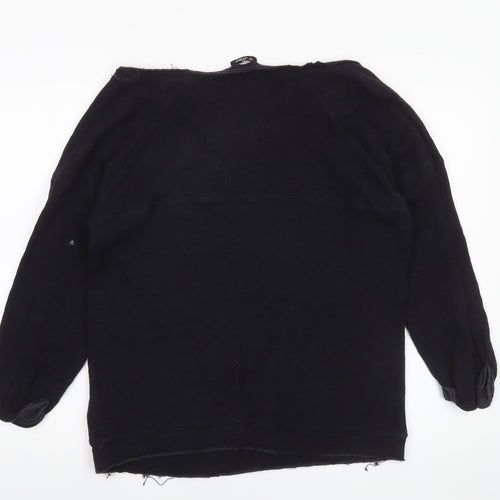 Guess Womens Black Sequin Logo Long Sleeve Jersey Top UK 12