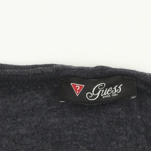 Guess Womens Black Sequin Logo Long Sleeve Jersey Top UK 12