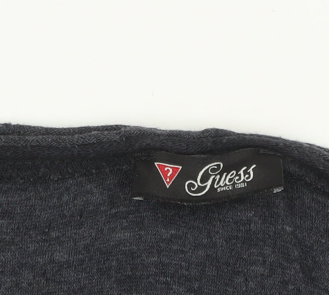 Guess Womens Black Sequin Logo Long Sleeve Jersey Top UK 12