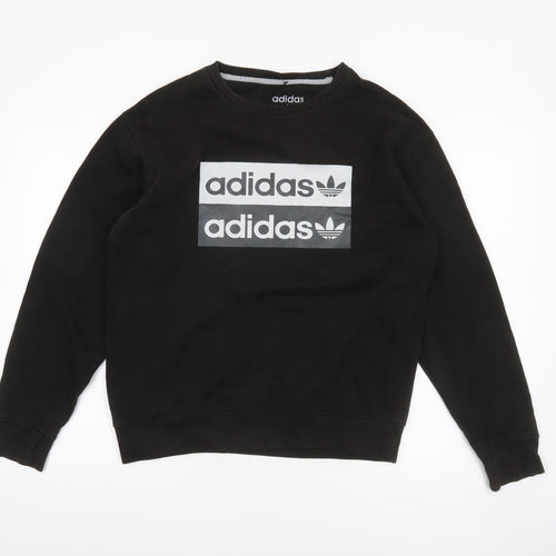 Adidas Mens Black Crew Neck Graphic Logo Sweatshirt Size S