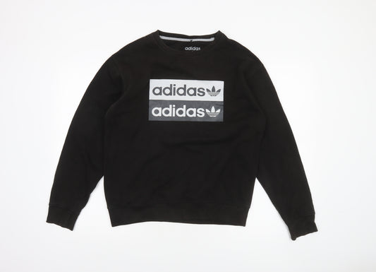 Adidas Mens Black Crew Neck Graphic Logo Sweatshirt Size S