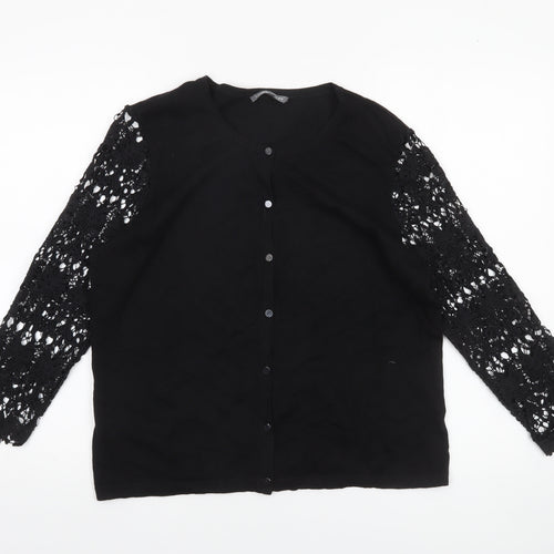 Laura Ashley Women's Black Crochet Sleeve Cardigan UK 16