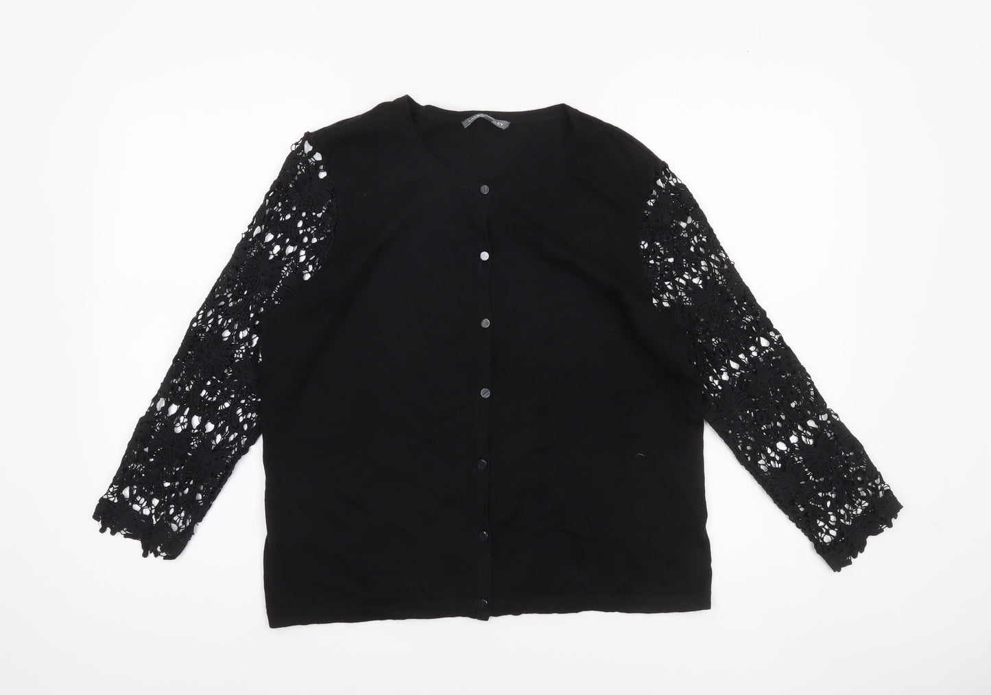 Laura Ashley Women's Black Crochet Sleeve Cardigan UK 16
