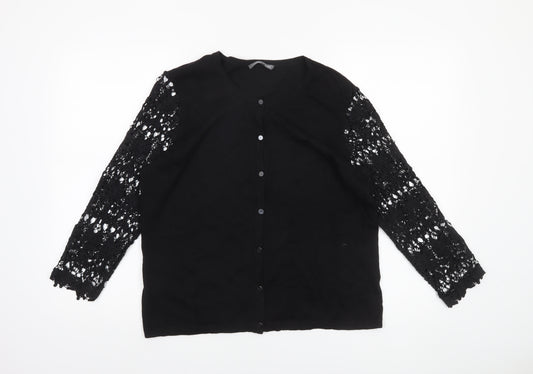 Laura Ashley Women's Black Crochet Sleeve Cardigan UK 16