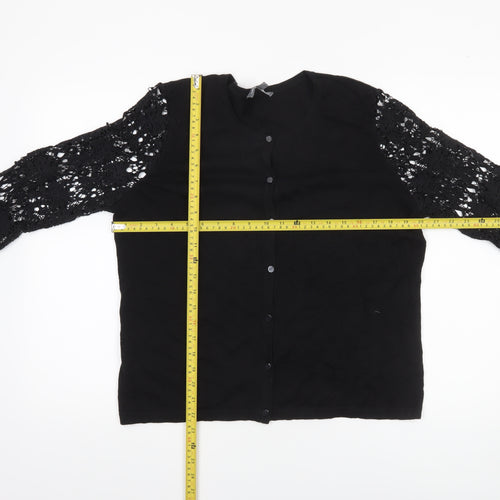 Laura Ashley Women's Black Crochet Sleeve Cardigan UK 16