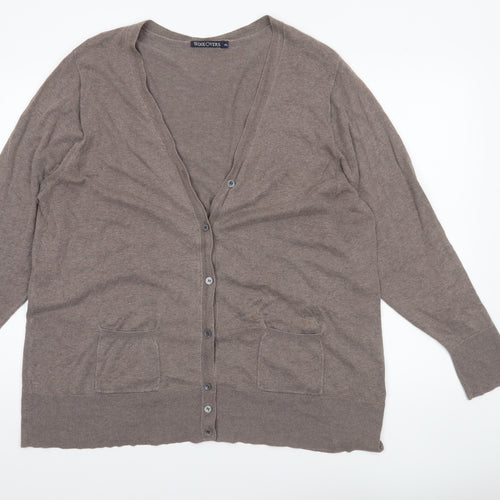 Woolovers Womens Brown Cotton Silk V-Neck Long Sleeve Cardigan XL
