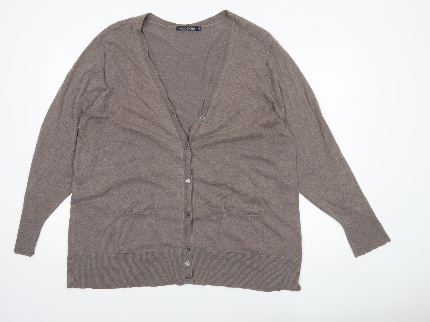 Woolovers Womens Brown Cotton Silk V-Neck Long Sleeve Cardigan XL