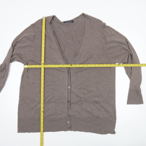 Woolovers Womens Brown Cotton Silk V-Neck Long Sleeve Cardigan XL