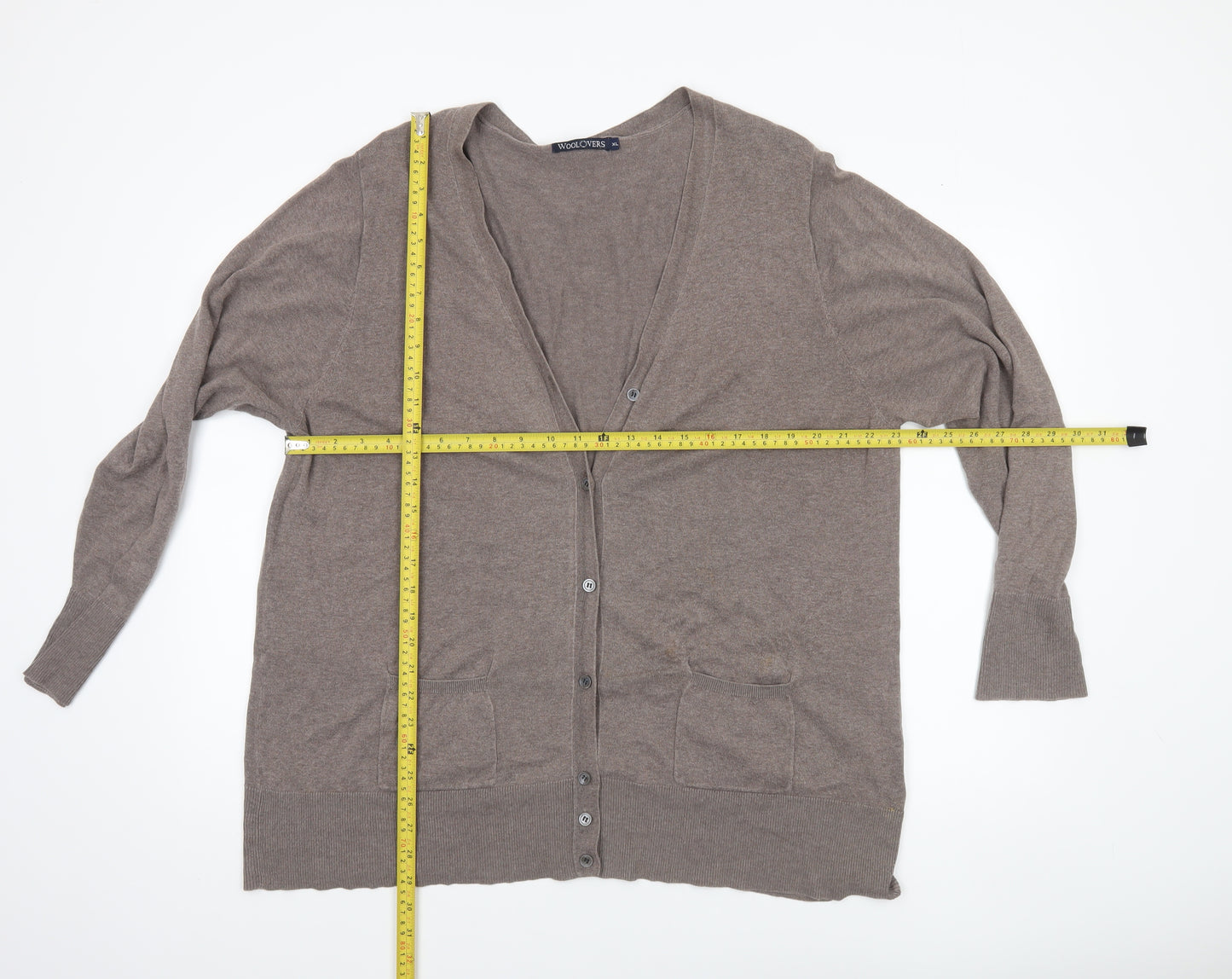 Woolovers Womens Brown Cotton Silk V-Neck Long Sleeve Cardigan XL