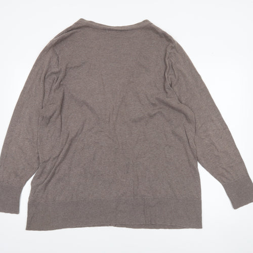 Woolovers Womens Brown Cotton Silk V-Neck Long Sleeve Cardigan XL