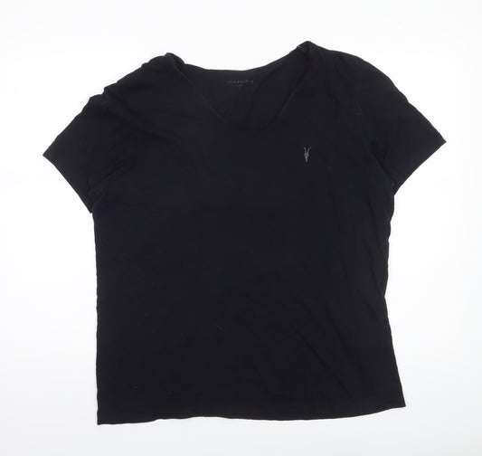 AllSaints Men's Black XL V-Neck Cotton Jersey T-Shirt