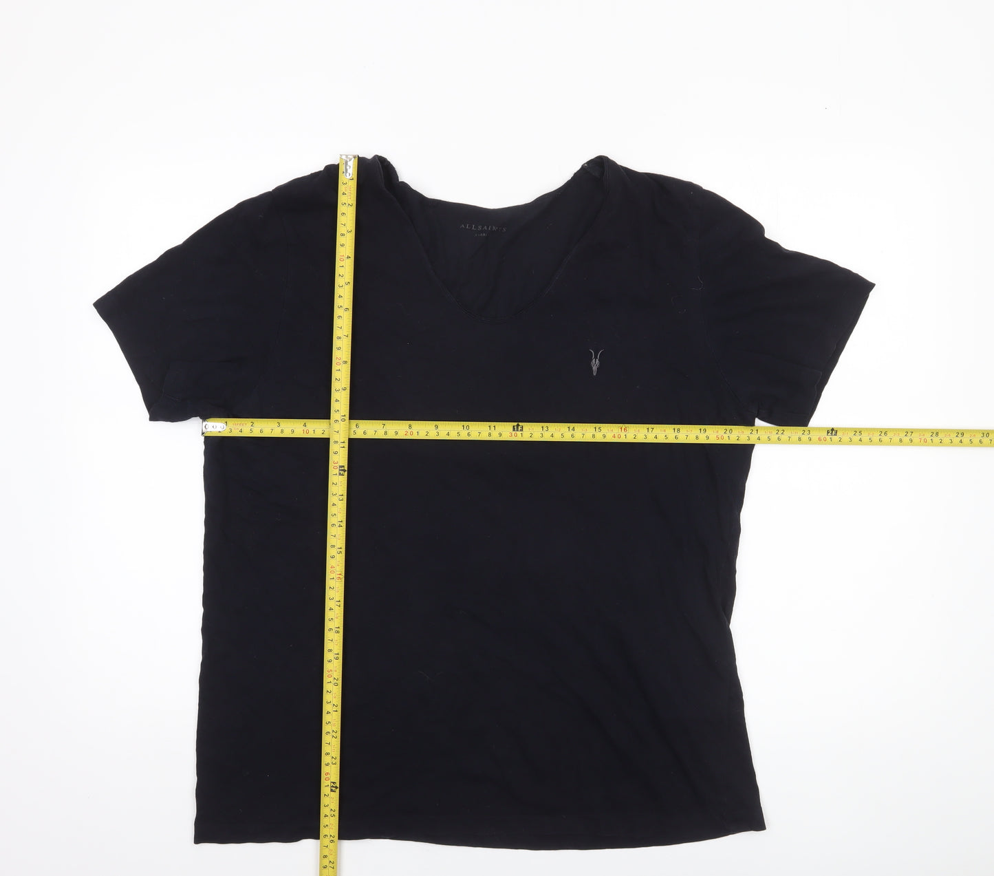 AllSaints Men's Black XL V-Neck Cotton Jersey T-Shirt