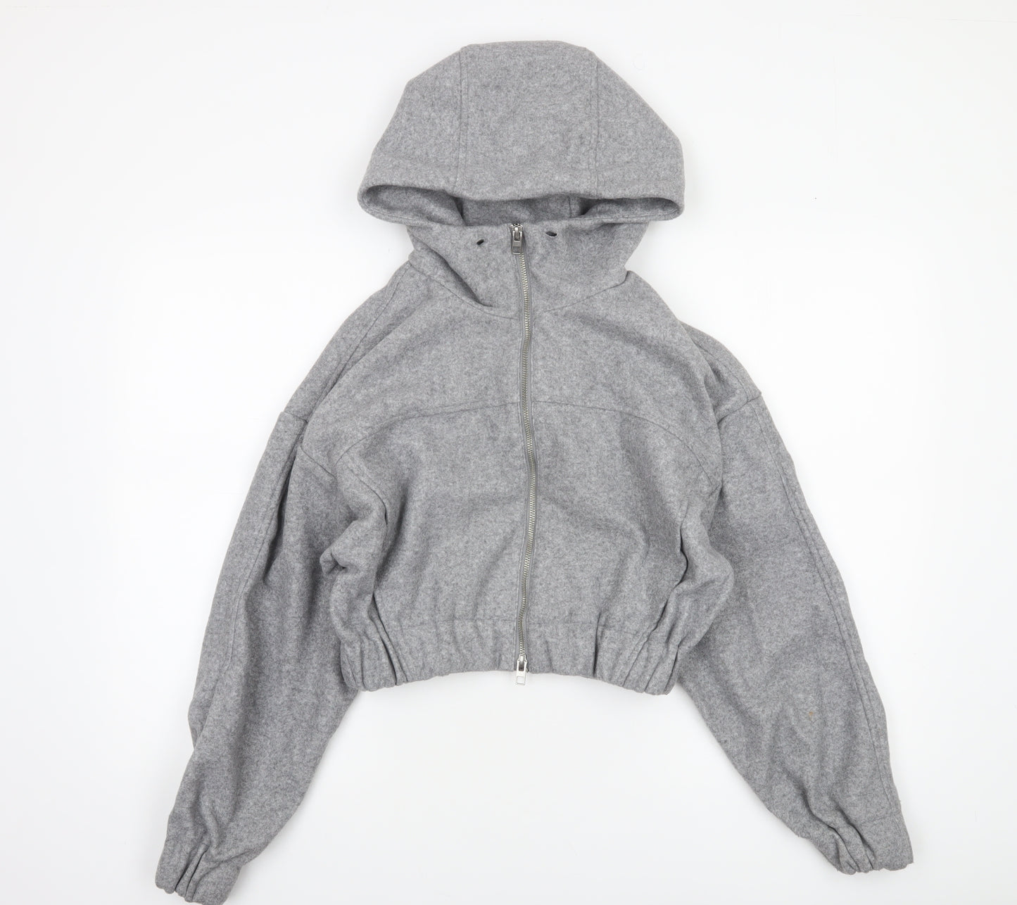 Zara Women Grey Full Zip Hooded Sweatshirt XS Polyester Lined