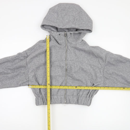 Zara Women Grey Full Zip Hooded Sweatshirt XS Polyester Lined