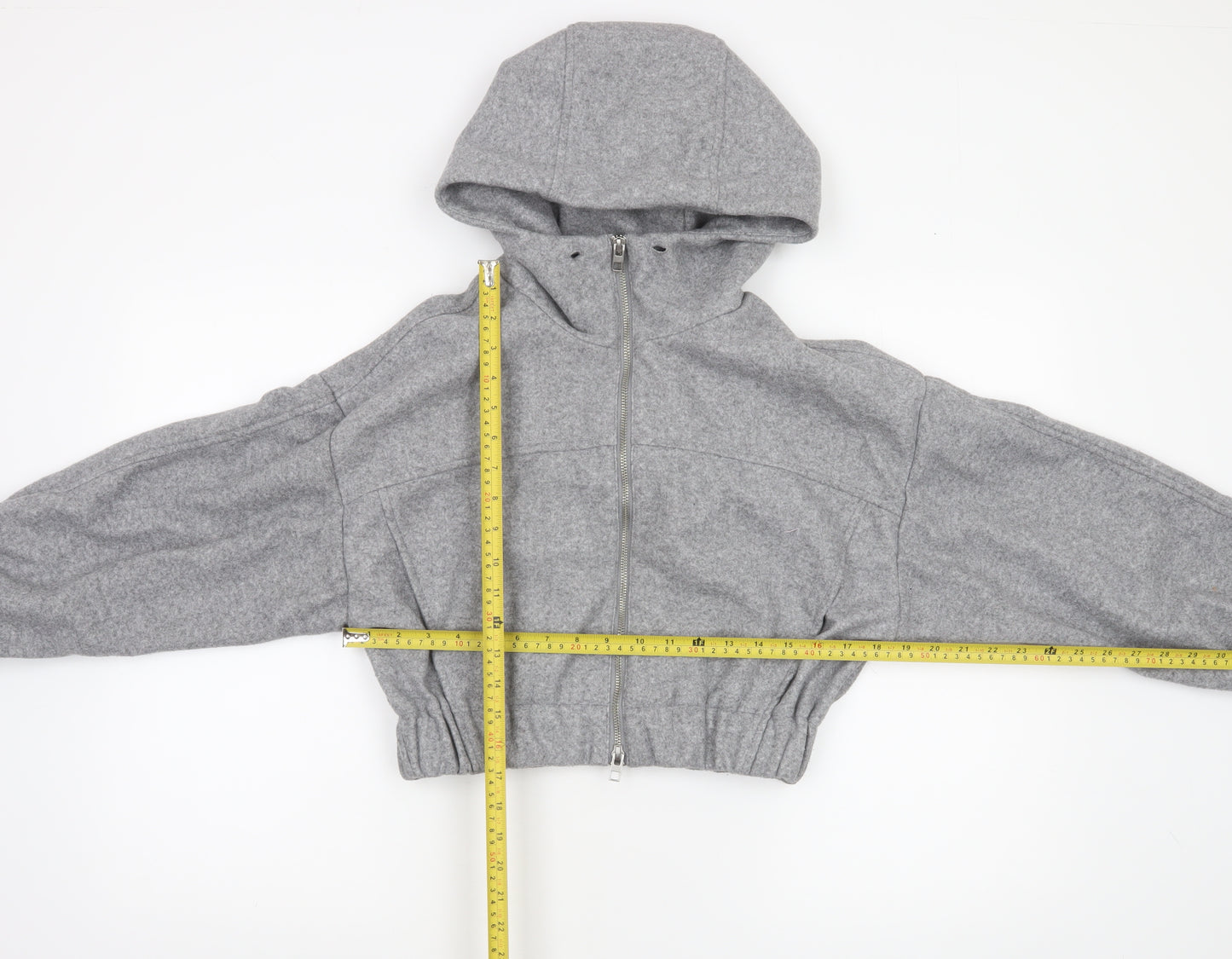 Zara Women Grey Full Zip Hooded Sweatshirt XS Polyester Lined