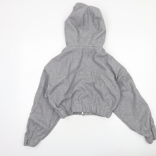 Zara Women Grey Full Zip Hooded Sweatshirt XS Polyester Lined