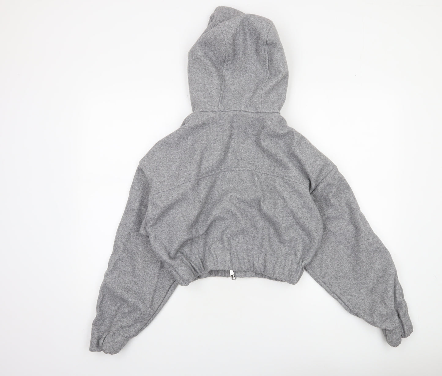 Zara Women Grey Full Zip Hooded Sweatshirt XS Polyester Lined