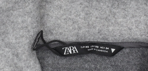 Zara Women Grey Full Zip Hooded Sweatshirt XS Polyester Lined