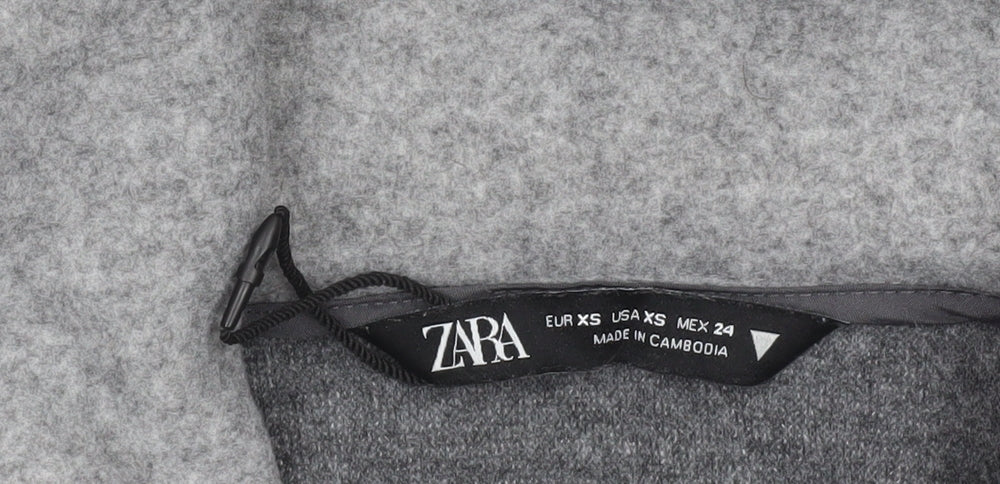 Zara Women Grey Full Zip Hooded Sweatshirt XS Polyester Lined