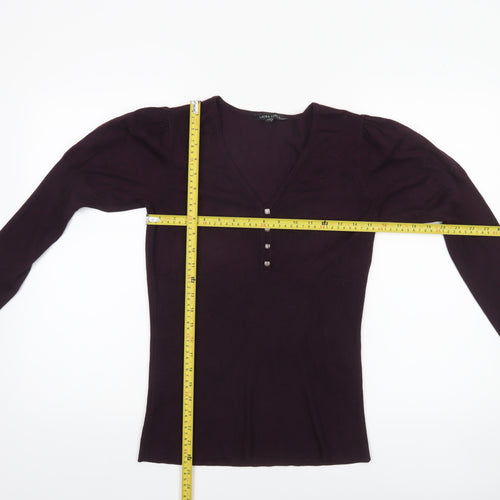 Laura Ashley Womens Purple V-Neck Long Sleeve Pullover Jumper Size 12