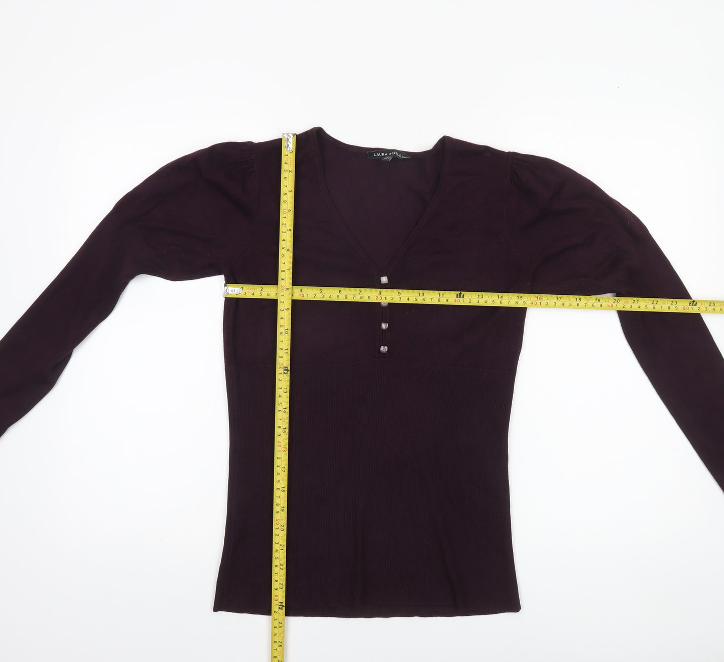 Laura Ashley Womens Purple V-Neck Long Sleeve Pullover Jumper Size 12