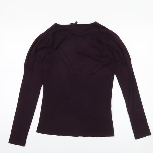 Laura Ashley Womens Purple V-Neck Long Sleeve Pullover Jumper Size 12