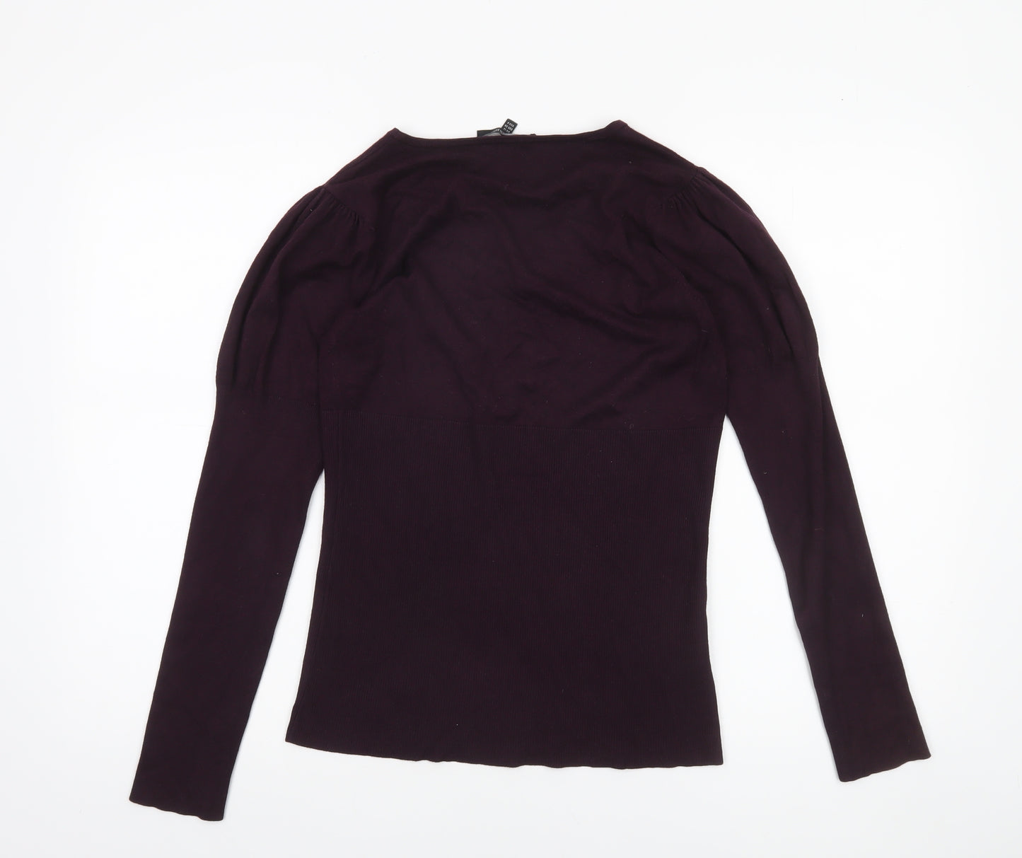 Laura Ashley Womens Purple V-Neck Long Sleeve Pullover Jumper Size 12