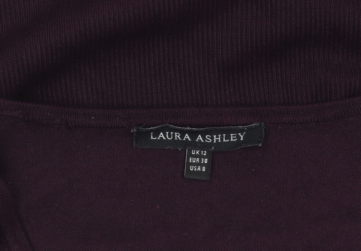 Laura Ashley Womens Purple V-Neck Long Sleeve Pullover Jumper Size 12