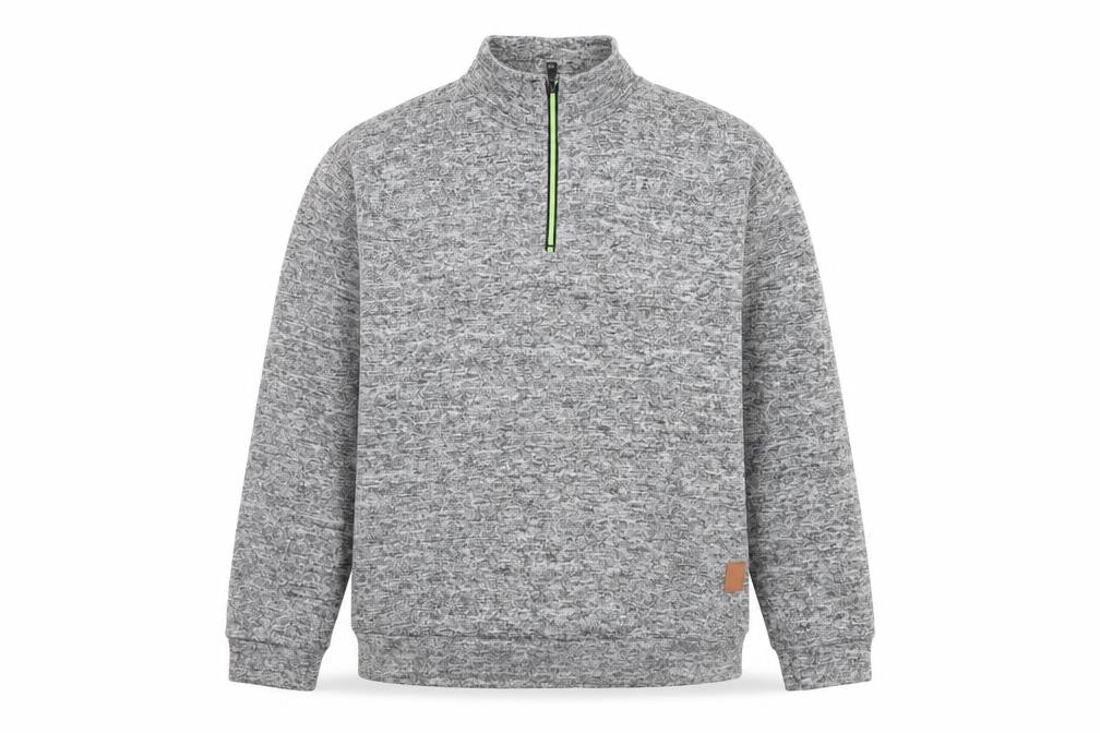Front view of SIIMHWRSS Men's Grey 1/4 Zip Mock Neck Pullover Sweatshirt, size M